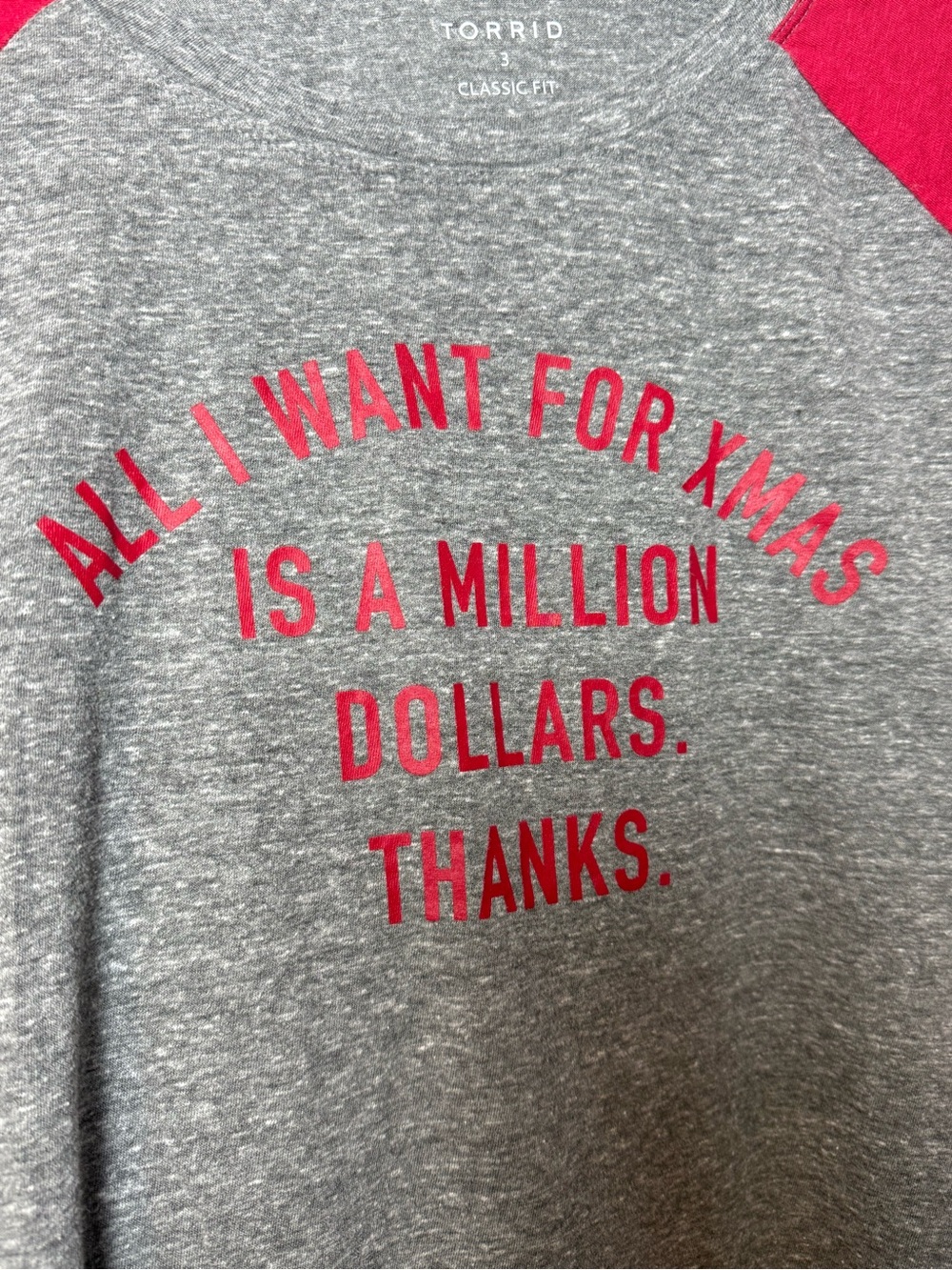 torrid Gray & Red Raglan Graphic Tee - Holiday Money Message - Picture 3 of 5